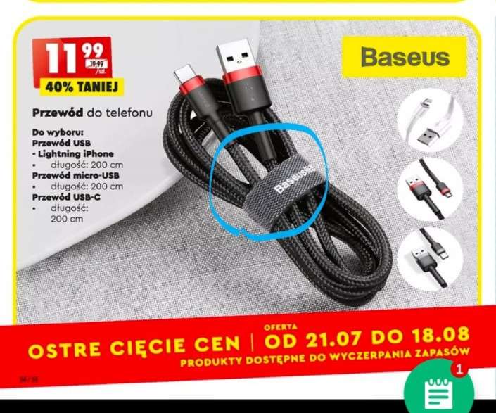 3 rodzaje kabli Baseus USB-C , iPhone , Micro USB