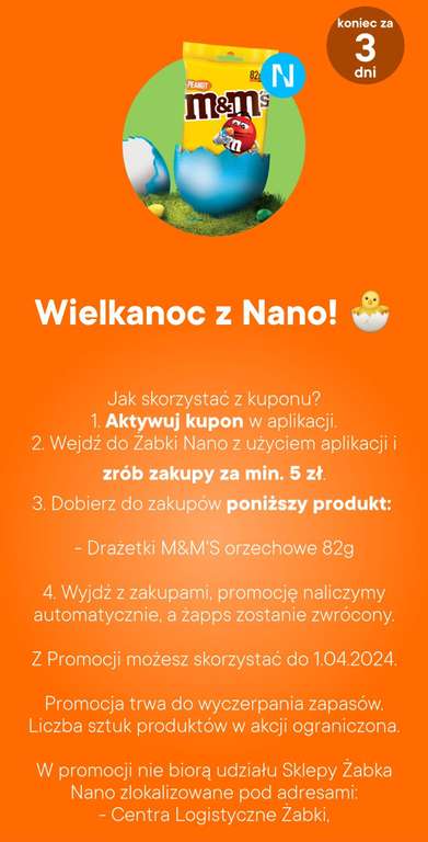 Draże orzechowe M&M's 82 g za darmo do zakupów w Żabce Nano MWZ 5 zł