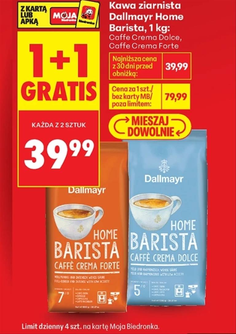 Kawa ziarnista Dallmayr Home Barista 1 kg 1+1 gratis