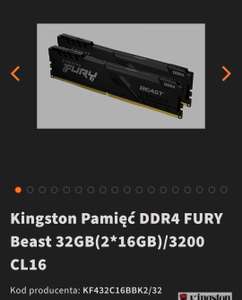 Pamięć ram DDR4 Kingston fury Beast 32GB (2x16GB), 3200MHz, CL16