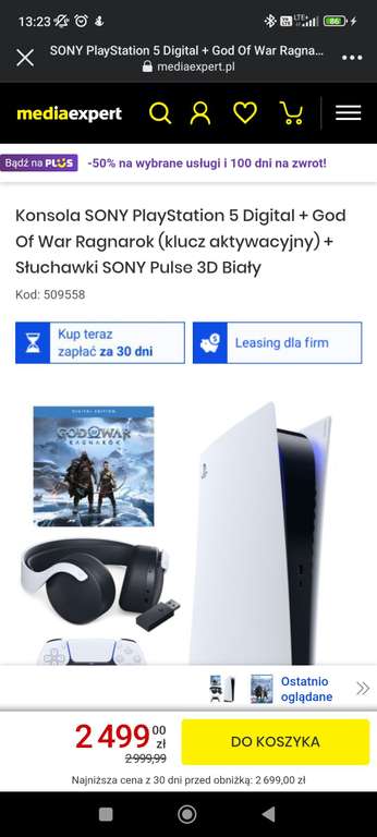 Konsola SONY PlayStation 5 Digital + God Of War Ragnarok (klucz aktywacyjny) + Słuchawki SONY Pulse 3D Biały