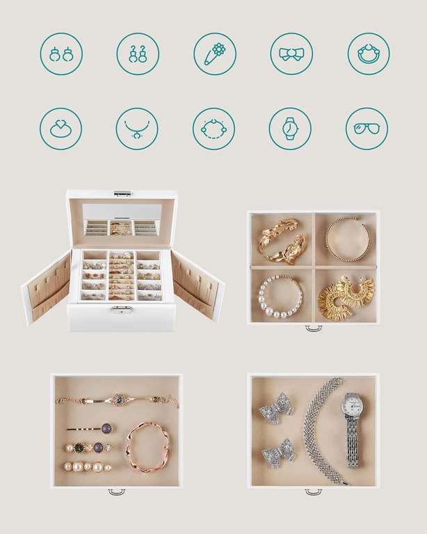 Szkatułka na biżuterię SONGMICS z 4 poziomami, lustrem i 3 szufladami - cena tylko w Prime @Amazon