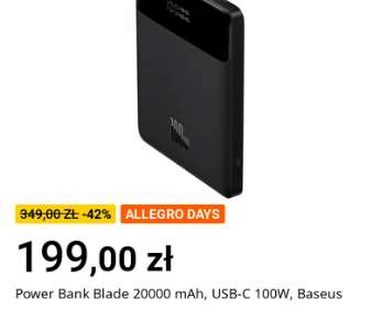 Allegro Days: Powerbank Baseus Blade 20000 mAh 100W
