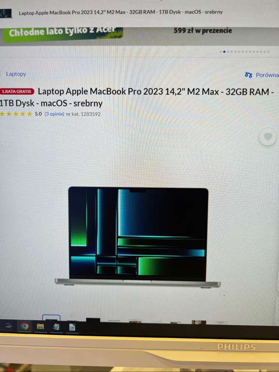 Laptop Apple MacBook Pro 2023 14,2" M2 Max - 32GB RAM - 1TB Dysk - macOS - srebrny (mozliwe 15 199,05 z 1 ratą gratis)
