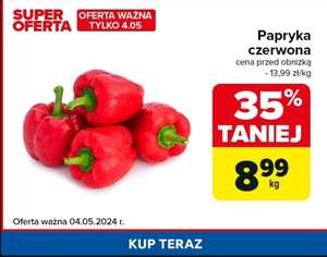 Carrefour papryka czerwona 8,99 zł / kg tylko w sobotę 4 maja