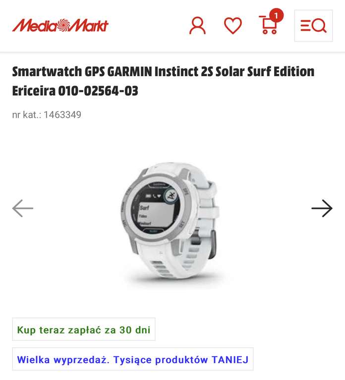 Smartwatch GPS GARMIN Instinct 2S Solar Surf Edition Ericeira 10ATM @Mediamarkt