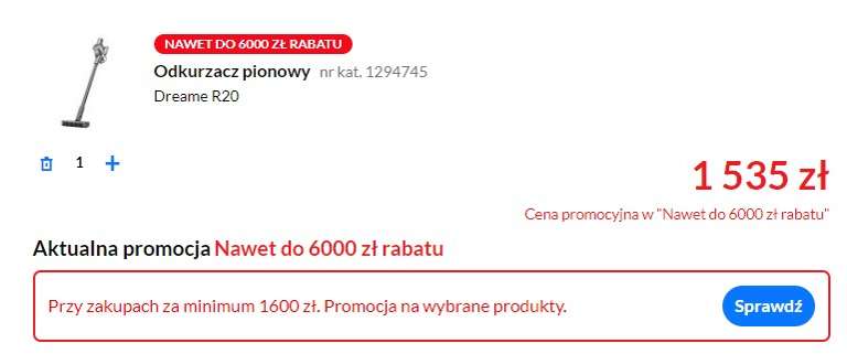 Odkurzacz Pionowy Dreame R20 [promocja ogólna RTV Euro AGD - zniżka na wybrane produkty przy zakupach za minimum 1600 zł]