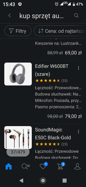 Słuchawki Edifier W600BT (szare) za 79 zł w aplikacji X-kom z kodem rabatowym , w innych sklepach najtaniej 89 zł