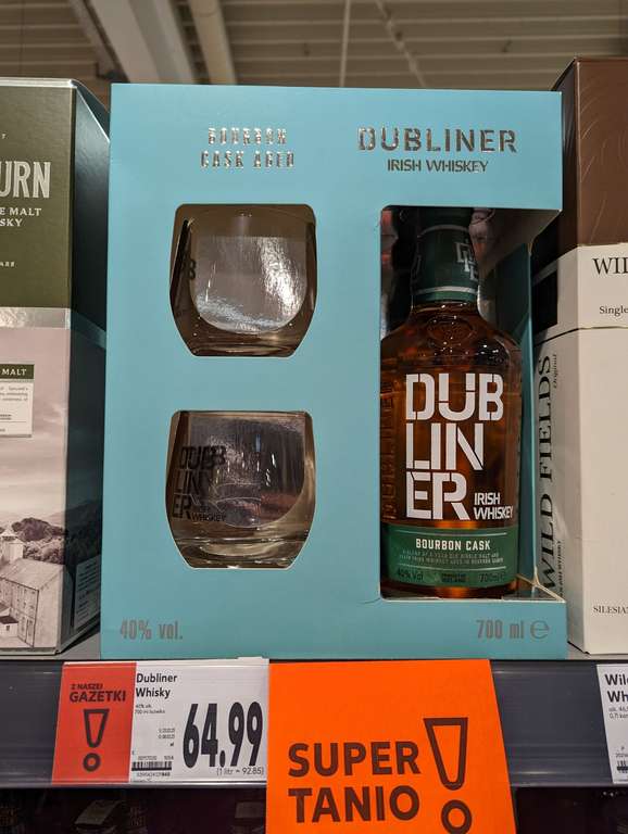 Whisky Dubliner 0.7l z dwoma szklankami w Kauflandzie