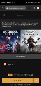 Assassin's Creed Valhalla + Watch Dogs: Legion – 148,50 TR przez Turcję, korzystając z VPN @ Epic Games / PC
