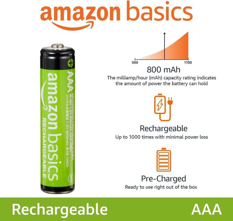 Akumulatorki AAA Amazon Basics - 800 mAh, 24 sztuki