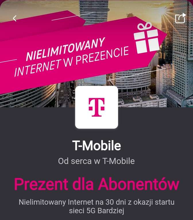 Nielimitowany internet 5G w T-Mobile dla abonentów w aplikacji
