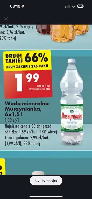 Muszynianka Woda mineralna 1,5 l cena przy zakupie 12 butelek (2x6-paków) @Biedronka
