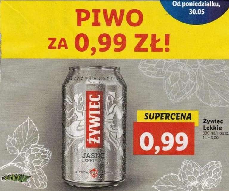 Piwo Żywiec Jasne Lekkie 0,33l za 0.99zł - Lidl