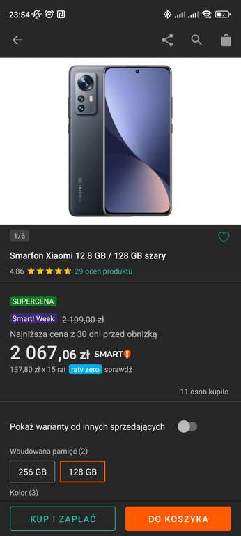 Smarfon Xiaomi 12 8/128GB szary