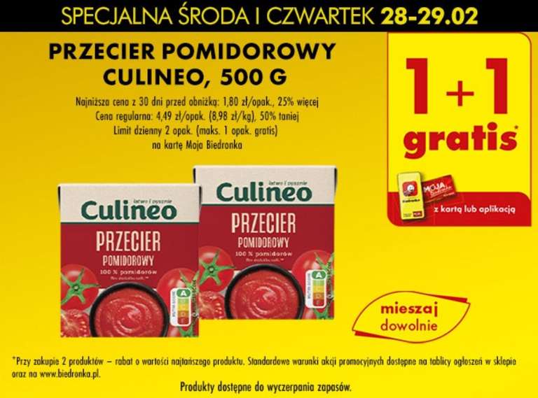 Przecier pomidorowy Culineo 500g, 1+1 BIEDRONKA