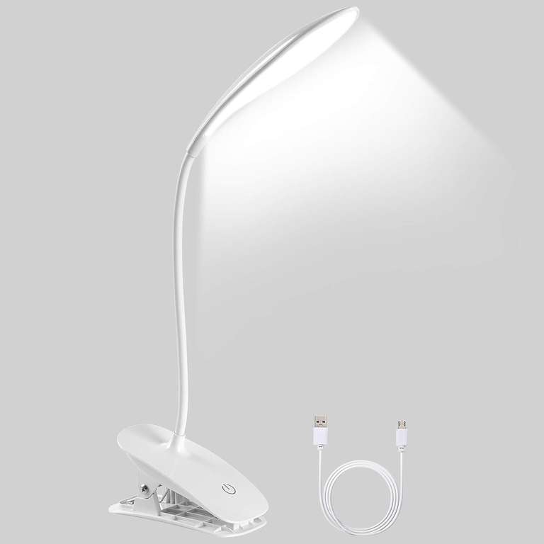 URAQT Lampka z klipsem, 3 tryby świecenia LED, z portem ładowania USB, sterowanie dotykowe