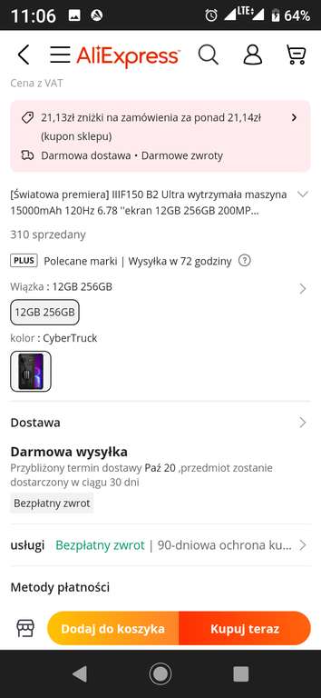 Smartfon ,, pancerny" Iii F150 B2 ULTRA z 12 GB RAM i aparatem 200 Mpix+kamera nocna za $243,75(według zdjęcia 200$)