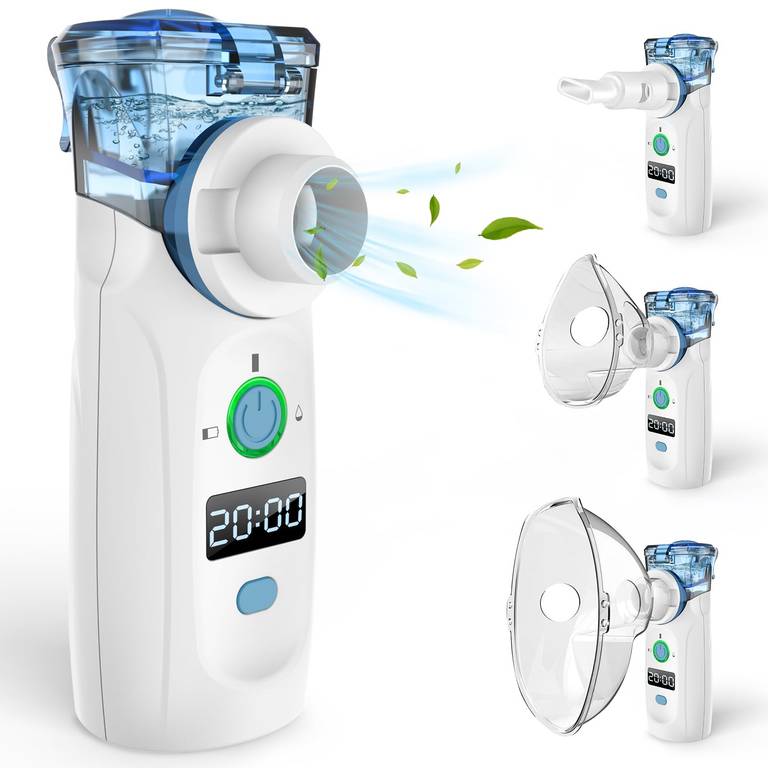 Przenośny inhalator mesh USB-C, cichy nebulizator z wyświetlaczem LED, funkcją samoczyszczenia, maseczkami i ustnikiem