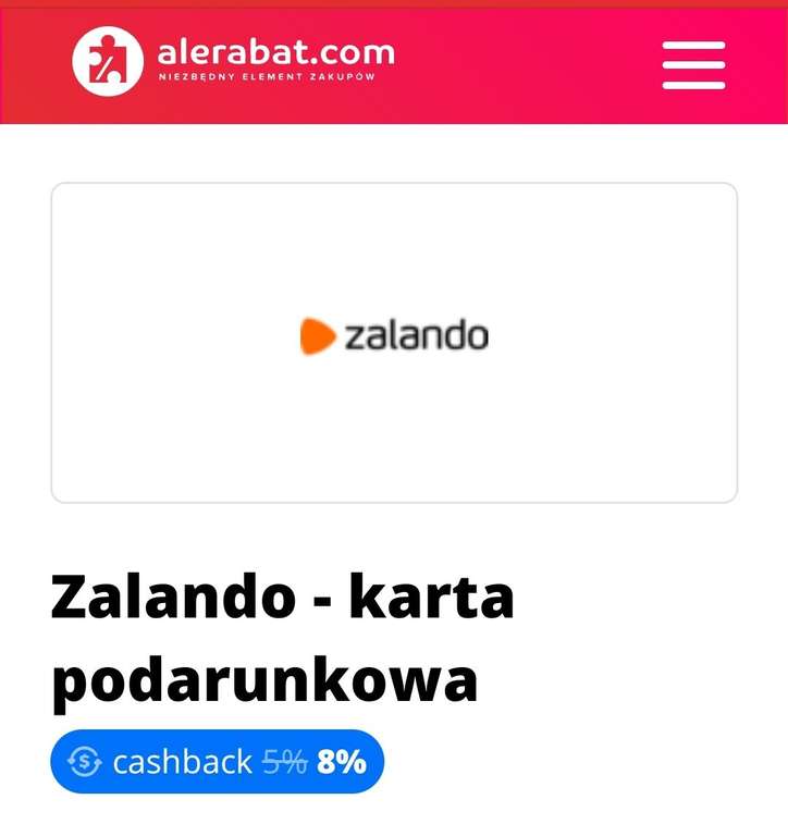 Podwyższony 8%cashback kart podarunkowych do ZALANDO z @AleRabat