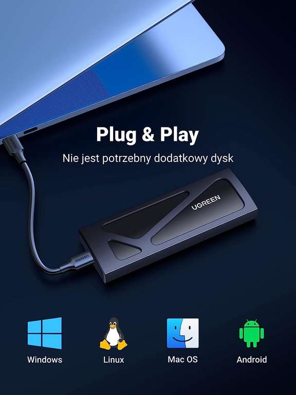 Obudowa na dysk UGREEN SSD NVMe M.2, USB 3.1, 10 Gb/s (2 przewody w zestawie) @ Amazon