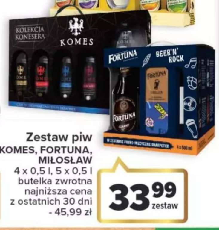 Carrefour Zestaw piw Komes, 4x0,5 l + szkło, butelki zwrotne