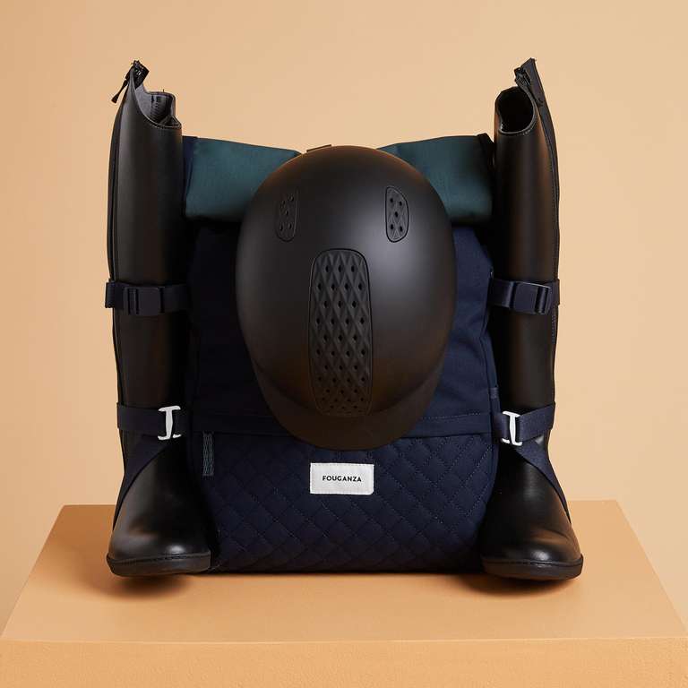 Plecak miejski / jeździecki Fouganza 22 l, czarny lub granatowy (materiałowy, roll-top, 4 przegrody) @ Decathlon