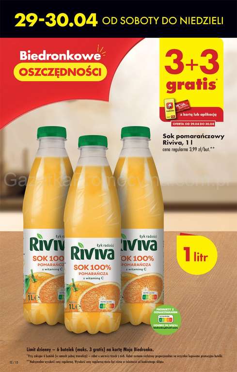 Sok Pomarańczowy Riviva 3+3 gratis - Biedronka