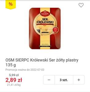 Ser żółty plastry OSM SIERPC Królewski 2,89zł MWZ 100 zł Barbora