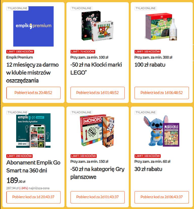 Empik Days 5-6.08 - Limitowane megakody -> Empik Premium na 12 msc za darmo, -50/100 zł na LEGO i inne w opisie