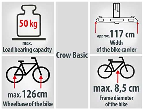 EUFAB 11569 bagażnik rowerowy CROW BASIC, nadaje się do rowerów elektrycznych, na 2 rowery, do haków holowniczych €179.85