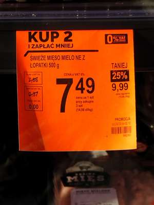 Mięso mielone z łopatki 15zl za kg @biedronka (7,49 zł / sztuka przy kupnie 2)