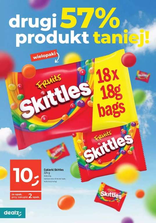 [Dealz] Cukierki draże owocowe Skittles 18x18g = 324g za 10 zł przy zakupie 2