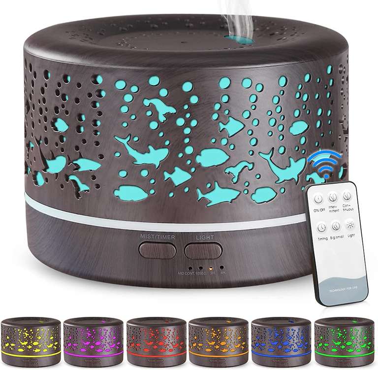 Hianjoo Ultradźwiękowy Dyfuzor zapachowy, 700 ml, nawilżacz z timerem, , do aromaterapii, LED z 7 kolorami, głęboki rysunek słojów drewna