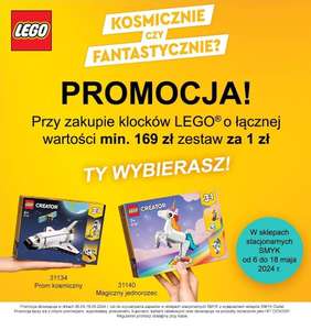 Smyk: Lego Creator Prom kosmiczny lub Lego Magiczny Jednorożec za 1 zł przy zakupie klocków w sklepach stacjonarnych za min. 169 zł