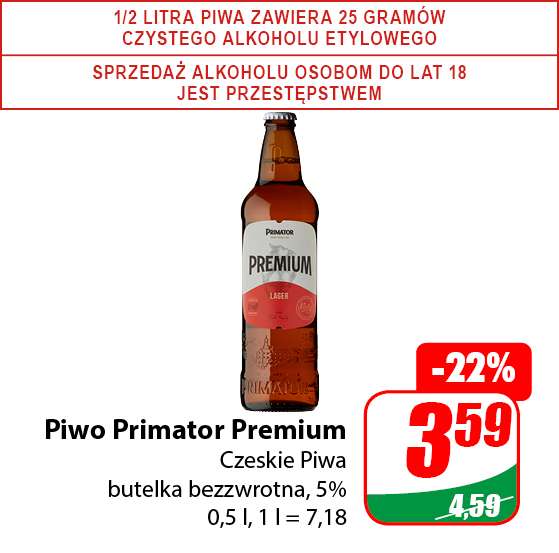 Piwa Czeskie Primator Premium i Primator Weizen butelka bezzw. 0,5L @Dino