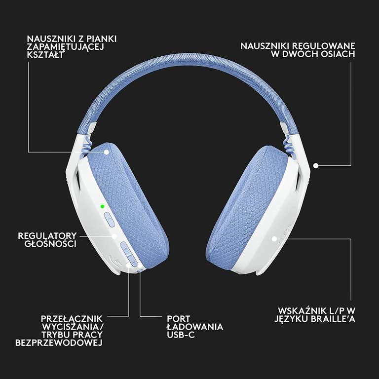 Logitech G435 LIGHTSPEED, Bezprzewodowe Słuchawki Gamingowe Bluetooth białe