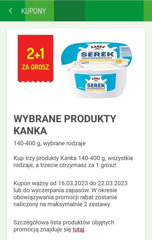 Serek wiejski 1,33 zł/200g @Delikatesy Centrum kupon w aplikacji 2+1 Wybrane produkty KANKA