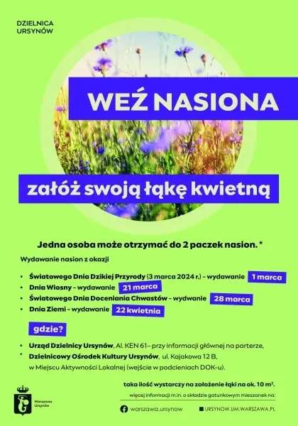 Wspieraj pszczoły >>> bezpłatne nasiona łąki kwietnej do odebrania w urzędzie w Warszawie Urysnów