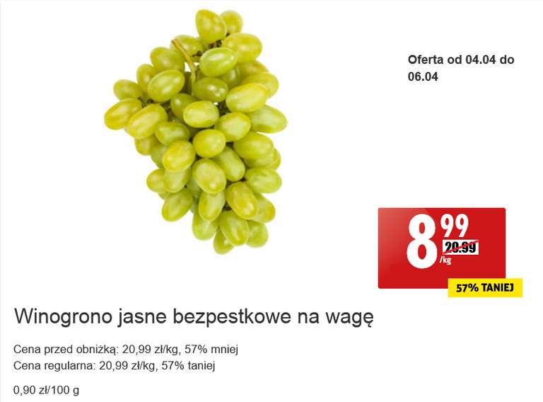 Winogrona jasne bezpestkowe kg @Biedronka