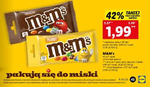 M&M's za 1.99zł przy zakupie 2 opakowań w Lidlu (2x45g)