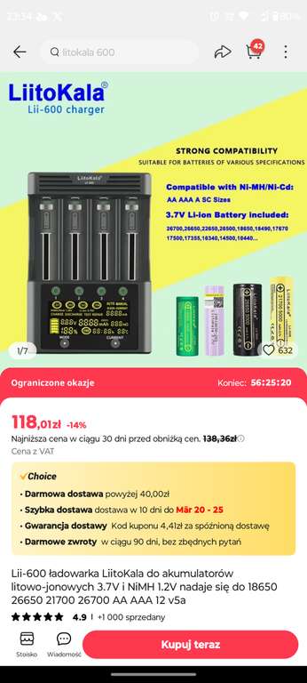 Liitokala lii-600 ładowarka do baterii ogniw Aliexpress - $28.35