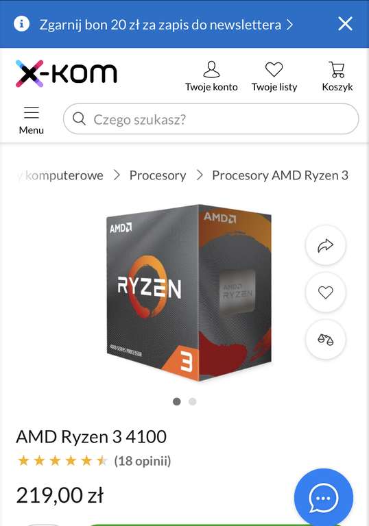 Procesor AMD RYZEN 3 4100 (199,00zł z newsletterem, wysyłka z aplikacji Paczkomat 0zl X-KOM