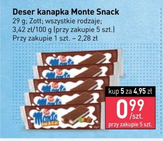 Deser kanapka Monte Snack 0,99zł przy zakupie 5 sztuk | Stokrotka Market i Stokrotka Supermarket