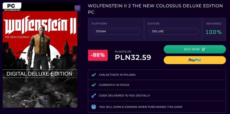 Wolfenstein II 2 The New Colossus Digital Deluxe Edition PC cdkeys.com klucz Steam