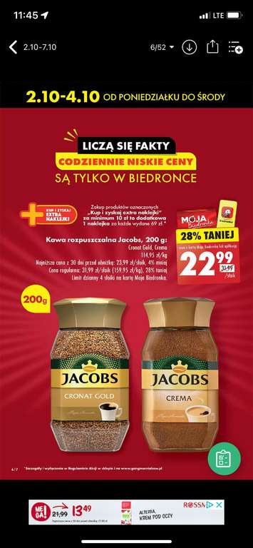 Jacobs Crema, Jacobs Cronat Gold 200g 22,99 zł Biedronka