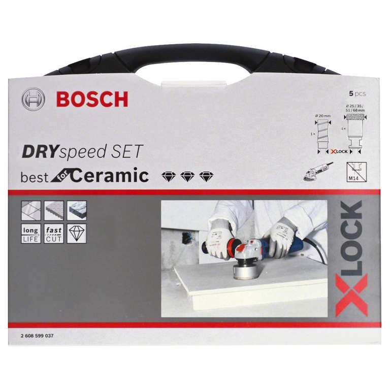 Bosch Zestaw Dry Speed Z Systemem X-Lock 2608599037, diamentowe wiertło do wiercenia w twardych ceramikach
