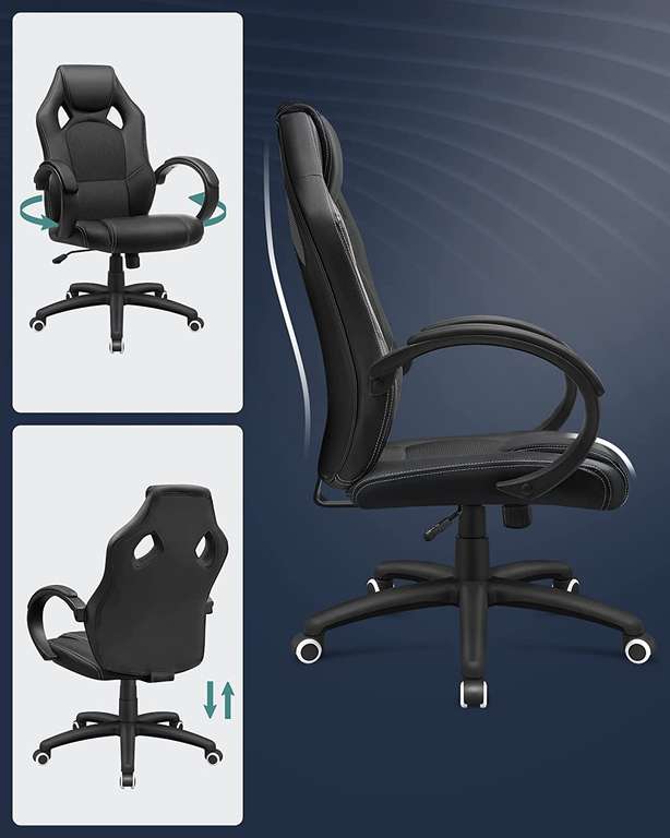 Fotel SONGMICS OBG56B - krzesło biurowe obrotowe, tworzywo PU, kolor czarny (i inne kolory)