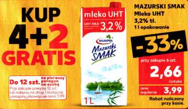 Mleko 3,2% Mazurski Smak cena 1 sztuki przy zakupie 6 @Kaufland
