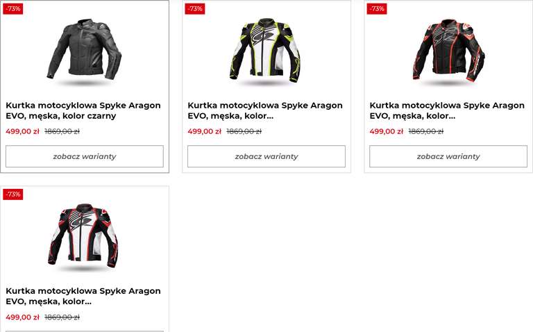 Wyprzedaż marki SPYKE w Liberty MotoStore, np. kurtka skórzana Spyke Aragon EVO, męska za 499 zł, dużo więcej w opisie!